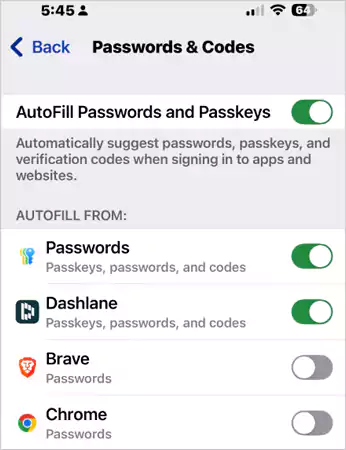 Password and code settings